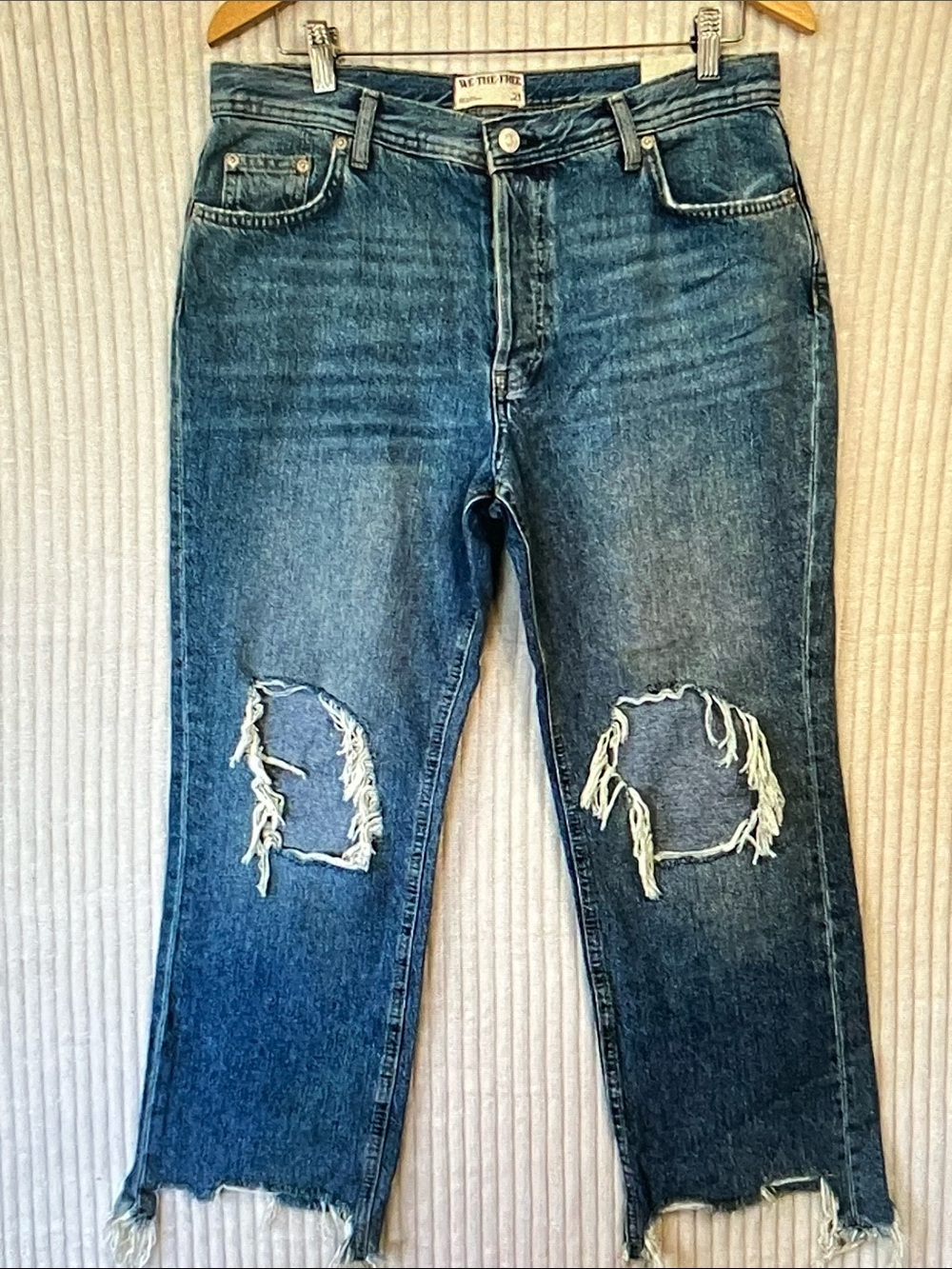 We The Free Distressed Blue Straight-Leg Jeans